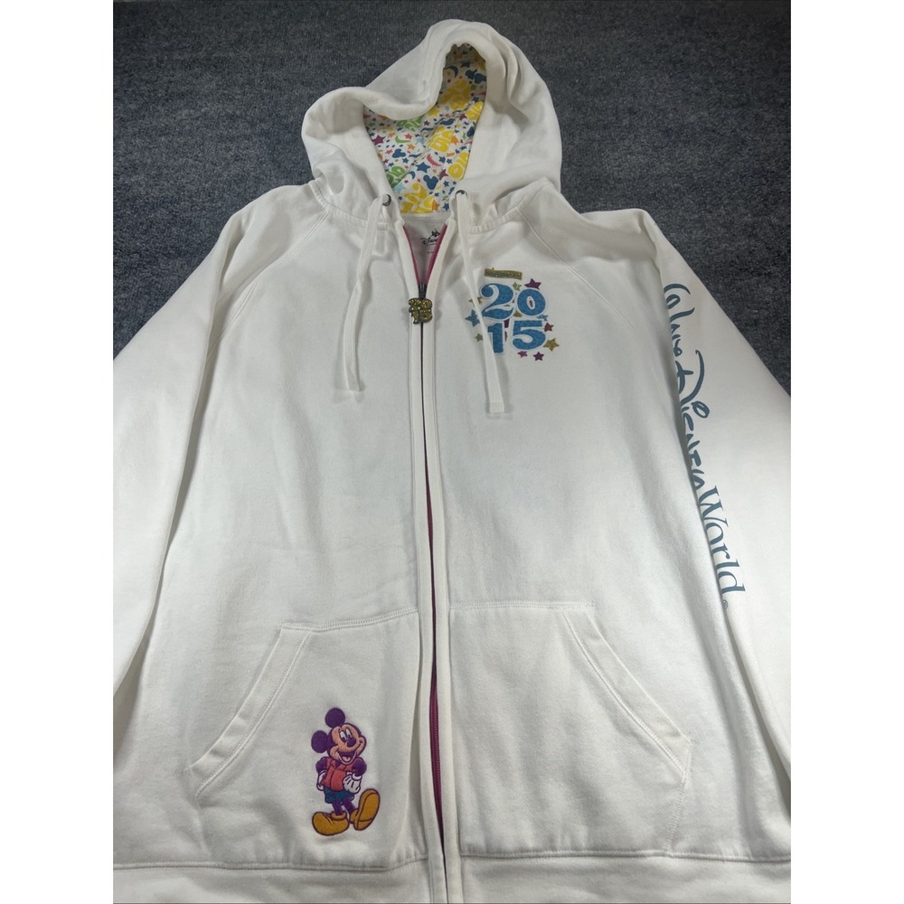 Disney Parks Authentic 2015 Walt Disney World Full-Zip Hoodie White Mickey 2X